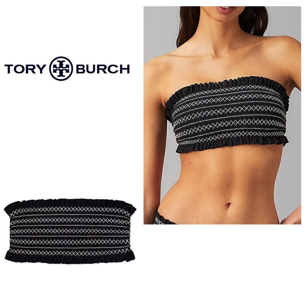 New. Tory Burch black smocked bikini top. Normally $118. XS
